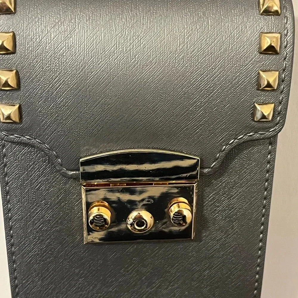 Grey crossbody with gold studs gives a sassy stylish look for a night out - Picture 4 of 11